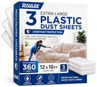 Raulde 3 Pack Extra Large Plastic Dust Sheets for Decorating 3.6 x 3m (12 x 10ft), Light Dust Sheet for Painting & Furniture - Plastic Sheet - Plastic Sheeting - Decorating Sheets - Dust Cover