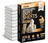 RAULDE Plastic Dust Sheets for Decorating Heavy Duty 12x10FT - 10 Pack Clear Plastic Sheeting - 20 microns Waterproof Floor Protection Sheet for Painting, Furniture Cover & DIY - Polythene Sheets