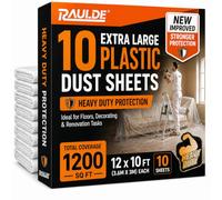 RAULDE Plastic Dust Sheets for Decorating Heavy Duty 12x10FT - 10 Pack Clear Plastic Sheeting - Waterproof Floor Protection Sheet for Painting, Furniture Cover & DIY - Polythene Sheets