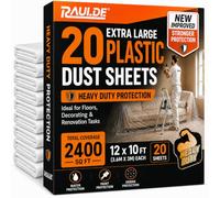 RAULDE Plastic Dust Sheets for Decorating Heavy Duty 12x10FT - 20 Pack Clear Plastic Sheeting - Waterproof Floor Protection Sheet for Painting, Furniture Cover & DIY - Polythene Sheets