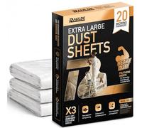 RAULDE Plastic Dust Sheets for Decorating Heavy Duty 12x10FT - 3 Pack Clear Plastic Sheeting - 20 microns Waterproof Floor Protection Sheet for Painting, Furniture Cover & DIY - Polythene Sheets