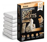 RAULDE Plastic Dust Sheets for Decorating Heavy Duty 12x10FT - 6 Pack Clear Plastic Sheeting - 20 microns Waterproof Floor Protection Sheet for Painting, Furniture Cover & DIY - Polythene Sheets