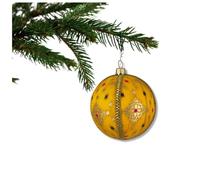 Raunak Bauble - 8 cm | Handmade Yellow Fabric Ornament with Gold & Pink Detailing | Luxury Sustainable Décor for Stylish Homes, Weddings & Events