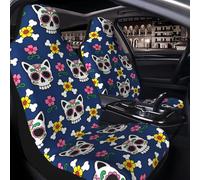 Raunew 1 Pcs Car Seat Cover for Front Seats - Skeleton Cats Flowers Vintage Pattern Premium Automotive Bucket Front Seat Covers Waterproof Universal Carseat Seat Protectors for Cars, Suvs and Trucks