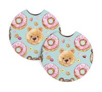 Raunew 2 Pcs Car Cup Holder Coaster, 2.75 Inch Bear Dolls Donuts Kawaii Cartoon Anti-Slip Car Coasters for Cup Holders, Shockproof Cup Holder Insert Car Accessories Interior for Car SUV