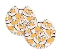 Raunew 2 Pcs Car Cup Holder Coaster, 2.75 Inch Cartoon Corgi Puppy Cute Dog Anti-Slip Car Coasters for Cup Holders, Shockproof Cup Holder Insert Car Accessories Interior for Car SUV
