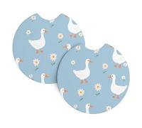 Raunew 2 Pcs Car Cup Holder Coaster, 2.75 Inch Cartoon Geese Flower Cute Animals Anti-Slip Car Coasters for Cup Holders, Shockproof Cup Holder Insert Car Accessories Interior for Car SUV
