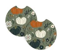 Raunew 2 Pcs Car Cup Holder Coaster, 2.75 Inch Vintage Autumn Pumpkins and Flowers Anti-Slip Car Coasters for Cup Holders, Shockproof Cup Holder Insert Car Accessories Interior for Car SUV