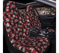 Raunew 2 Pcs Car Seat Cover for Front Seats - Winter Red Black Plaid Snowflakes Retro Premium Automotive Bucket Front Seat Covers Waterproof Universal Carseat Seat Protectors for Cars, SUVs and Trucks