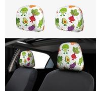 Raunew 2 Pcs Universal Car Headrest Covers, Various Fruits Vegetables Happy Pattern Anti-Dirty Head Rest Cover Protector Soft Vehicle Accessories for Cars Truck Auto