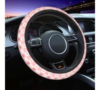 Raunew Car Steering Wheel Cover for Women & Men, Pink Checkered Bow Heart Shaped 15 Inch Universal Car Steering Wheels Accessories for Diverse Cars, Neoprene No Slip Forro para Volante De Carro