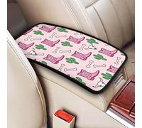 Raunew Cowboy Boots Bull Skull Cactus Bones Car Center Console Armrest Cover Pad, Universal Auto Armrest Seat Box Cover Protector Non Slip Car Interior Decor Accessories for Most Car, Truck, SUV