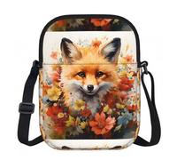 Raunew Crossbody Bag for Women Men, Fox Portrait Surrounded By Flowers Art | Phone Wallet Cross Body Purse Bag Shoulder Bag