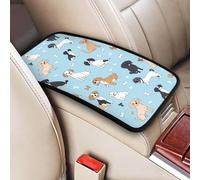 Raunew Cute Dogs with Bones Cartoon Theme Car Center Console Armrest Cover Pad, Universal Auto Armrest Seat Box Cover Protector Non Slip Car Interior Decor Accessories for Most Car, Truck, SUV