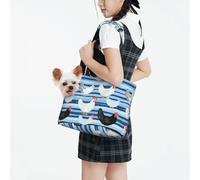 Raunew Dog Purse Carrier for Small Dogs Under 10 Kg, Black and White Hens Blue Striped Collapsible Dog Carrier with Pockets Purse Rabbit Cat Puppies Tote Bag for Outing Travel Shopping