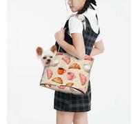 Raunew Dog Purse Carrier for Small Dogs Under 10 Kg, Cartoon Croissants Coffee Cups Milk Bowls Collapsible Dog Carrier with Pockets Purse Rabbit Cat Puppies Tote Bag for Outing Travel Shopping