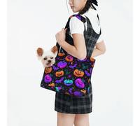 Raunew Dog Purse Carrier for Small Dogs Under 10 Kg, Colorful Halloween Magic Pumpkins Spider Collapsible Dog Carrier with Pockets Purse Rabbit Cat Puppies Tote Bag for Outing Travel Shopping