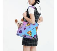 Raunew Dog Purse Carrier for Small Dogs Under 10 Kg, Doughnut Pizza Colorful Food Collapsible Dog Carrier with Pockets Purse Rabbit Cat Puppies Tote Bag for Outing Travel Shopping