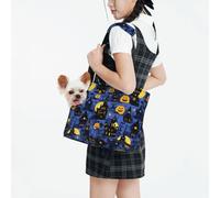 Raunew Dog Purse Carrier for Small Dogs Under 10 Kg, Halloween Pattern with Haunted Castles Collapsible Dog Carrier with Pockets Purse Rabbit Cat Puppies Tote Bag for Outing Travel Shopping