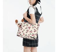 Raunew Dog Purse Carrier for Small Dogs Under 10 Kg, Halloween Pink Cherry Skull Face Cartoon Collapsible Dog Carrier with Pockets Purse Rabbit Cat Puppies Tote Bag for Outing Travel Shopping