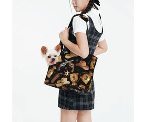 Raunew Dog Purse Carrier for Small Dogs Under 10 Kg, Money Bag Cowboy Hat Badge Pattern Collapsible Dog Carrier with Pockets Purse Rabbit Cat Puppies Tote Bag for Outing Travel Shopping