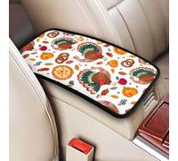 Raunew Fall Turkeys Pumpkins Vintage Car Center Console Armrest Cover Pad, Universal Auto Armrest Seat Box Cover Protector Non Slip Car Interior Decor Accessories for Most Car, Truck, SUV