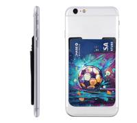 Raunew Phone Wallet Stick On, Abstract Football Illustration | Cell Phone Card Holder Pocket for Back Adhesive Credit Card Holder Non-Slip of Phone Case for All Smartphones, Fit 4 Cards