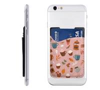 Raunew Phone Wallet Stick On, Autumn Coffee Cups Leaves Cake Cell Phone Card Holder Pocket for Back Adhesive Credit Card Holder Non-Slip Of Phone Case for All Smartphones, Fit 4 Cards