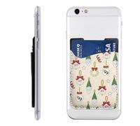 Raunew Phone Wallet Stick On, Bell Christmas Wreath Joy Gnomes Cell Phone Card Holder Pocket for Back Adhesive Credit Card Holder Non-Slip of Phone Case for All Smartphones, Fit 4 Cards