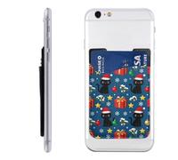 Raunew Phone Wallet Stick On, Black Cat Gift Christmas Ball Stars | Cell Phone Card Holder Pocket for Back Adhesive Credit Card Holder Non-Slip Of Phone Case for All Smartphones, Fit 4 Cards