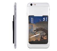 Raunew Phone Wallet Stick On, Black Dragon Battle Man Lightning Wand Cell Phone Card Holder Pocket for Back Adhesive Credit Card Holder Non-Slip Of Phone Case for All Smartphones, Fit 4 Cards