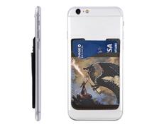 Raunew Phone Wallet Stick On, Black Dragon Battle Men Lightning Wand Cell Phone Card Holder Pocket for Back Adhesive Credit Card Holder Non-Slip Of Phone Case for All Smartphones, Fit 4 Cards