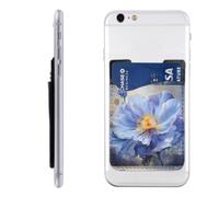 Raunew Phone Wallet Stick On, Blue Poppy Artwork | Cell Phone Card Holder Pocket for Back Adhesive Credit Card Holder Non-Slip of Phone Case for All Smartphones, Fit 4 Cards