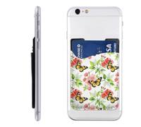 Raunew Phone Wallet Stick On, Butterfly Red Rose Watercolor | Cell Phone Card Holder Pocket for Back Adhesive Credit Card Holder Non-Slip of Phone Case for All Smartphones, Fit 4 Cards