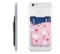 Raunew Phone Wallet Stick On, Cartoon Cats Cupcake Cheery Ice Cream Cell Phone Card Holder Pocket for Back Adhesive Credit Card Holder Non-Slip Of Phone Case for All Smartphones, Fit 4 Cards