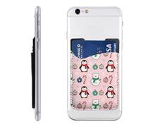 Raunew Phone Wallet Stick On, Cartoon Penguin Bear Snowman Christmas Ball Cell Phone Card Holder Pocket for Back Adhesive Credit Card Holder Non-Slip Of Phone Case for All Smartphones, Fit 4 Cards