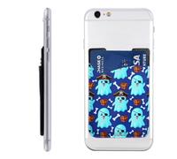 Raunew Phone Wallet Stick On, Cartoon Pirate Ghosts Treasure Bones | Cell Phone Card Holder Pocket for Back Adhesive Credit Card Holder Non-Slip of Phone Case for All Smartphones, Fit 4 Cards