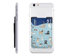 Raunew Phone Wallet Stick On, Cartoon Puppy Cute Dogs with Bones Cell Phone Card Holder Pocket for Back Adhesive Credit Card Holder Non-Slip Of Phone Case for All Smartphones, Fit 4 Cards