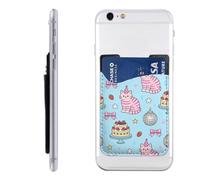 Raunew Phone Wallet Stick On, Cat Cake Disco Ball Cartoon Style Cell Phone Card Holder Pocket for Back Adhesive Credit Card Holder Non-Slip of Phone Case for All Smartphones, Fit 4 Cards
