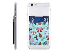 Raunew Phone Wallet Stick On, Christmas Ball Bow Pine Cone Cartoon Cell Phone Card Holder Pocket for Back Adhesive Credit Card Holder Non-Slip of Phone Case for All Smartphones, Fit 4 Cards