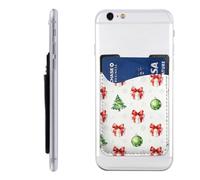 Raunew Phone Wallet Stick On, Christmas Gift Box Colorful Ball Snowflakes Cell Phone Card Holder Pocket for Back Adhesive Credit Card Holder Non-Slip Of Phone Case for All Smartphones, Fit 4 Cards