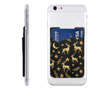 Raunew Phone Wallet Stick On, Christmas Reindeer Stars Moon Ball | Cell Phone Card Holder Pocket for Back Adhesive Credit Card Holder Non-Slip Of Phone Case for All Smartphones, Fit 4 Cards