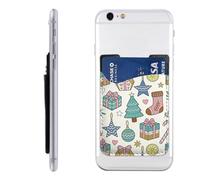 Raunew Phone Wallet Stick On, Christmas Tree Gift Star Stocking Ball Cell Phone Card Holder Pocket for Back Adhesive Credit Card Holder Non-Slip of Phone Case for All Smartphones, Fit 4 Cards