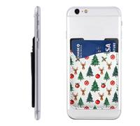 Raunew Phone Wallet Stick On, Christmas Tree Reindeer Head Red Ball | Cell Phone Card Holder Pocket for Back Adhesive Credit Card Holder Non-Slip Of Phone Case for All Smartphones, Fit 4 Cards