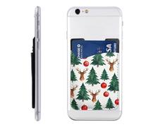 Raunew Phone Wallet Stick On, Christmas Tree Reindeer Red Ball Watercolor Cell Phone Card Holder Pocket for Back Adhesive Credit Card Holder Non-Slip Of Phone Case for All Smartphones, Fit 4 Cards