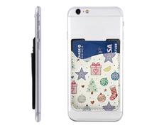Raunew Phone Wallet Stick On, Christmas Tree Stocking Ball Star Watercolor Cell Phone Card Holder Pocket for Back Adhesive Credit Card Holder Non-Slip of Phone Case for All Smartphones, Fit 4 Cards