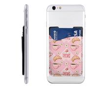 Raunew Phone Wallet Stick On, Coffee Cup Croissant Strawberry Cake Flowers Cell Phone Card Holder Pocket for Back Adhesive Credit Card Holder Non-Slip of Phone Case for All Smartphones, Fit 4 Cards