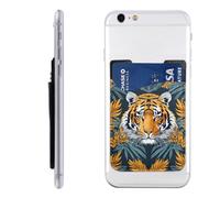 Raunew Phone Wallet Stick On, Cool Tiger Eyes Wild Animals Leaf Cell Phone Card Holder Pocket for Back Adhesive Credit Card Holder Non-Slip Of Phone Case for All Smartphones, Fit 4 Cards