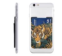 Raunew Phone Wallet Stick On, Cool Tiger Wild Animals Leaf | Cell Phone Card Holder Pocket for Back Adhesive Credit Card Holder Non-Slip Of Phone Case for All Smartphones, Fit 4 Cards
