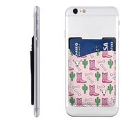 Raunew Phone Wallet Stick On, Cowboy Boots Bull Skull Cactus Bones | Cell Phone Card Holder Pocket for Back Adhesive Credit Card Holder Non-Slip of Phone Case for All Smartphones, Fit 4 Cards